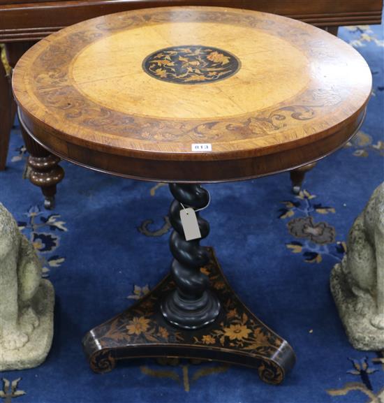 A Victorian specimen wood and marquetry circular tilt-top occasional table, W.73cm